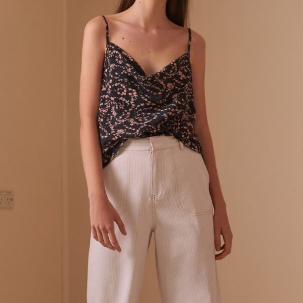 Dahlia Top - black floral gingham cami